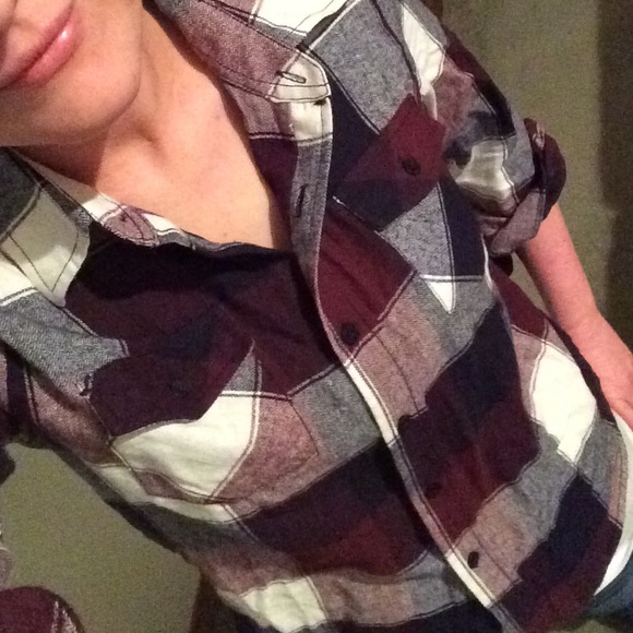 XS Maroon black & white flannel from Tilly's