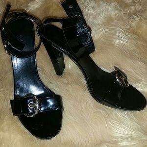 Gucci Black Patent Leather Strappy Sandals Heels