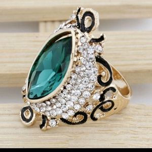 Sapphire and Rhinestones Gold Filled Ring Size 9.5