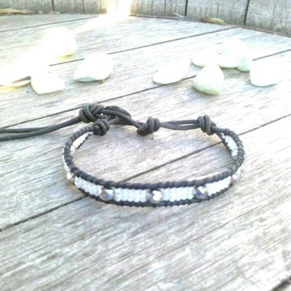 White Seeds & Silver  Mix Single wrap Bracelet - Picture 3 of 3