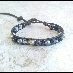 Purple Pearls Combo Single Wrap Leather Bracelet
