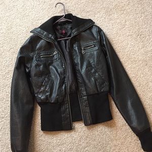 Black pleather bomber jacket
