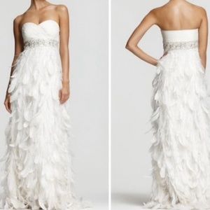 Sue Wong feather gown. White