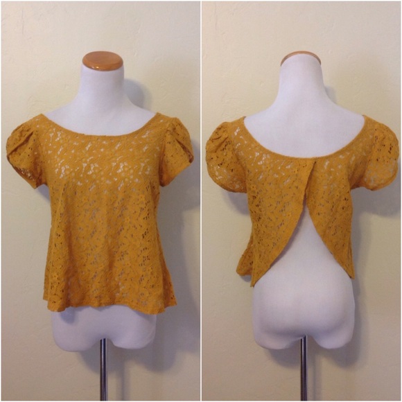 Foreign Exchange Tops - Mustard Lace Top