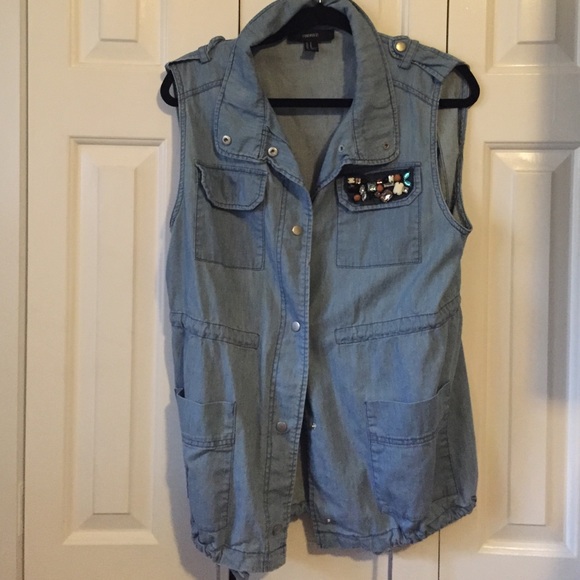 SOLD!! Denim military vest with jewel detail, M