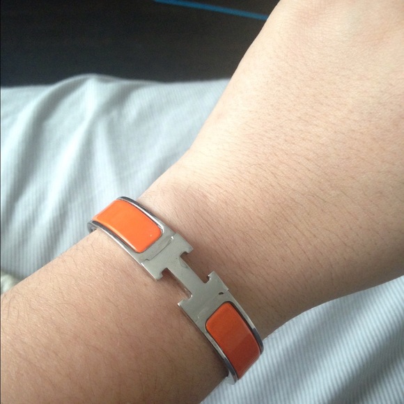 Orange enamel Hermes H bracelet