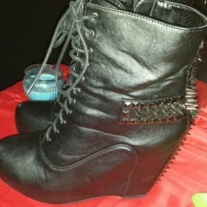Edith black stud & spike wedge boot