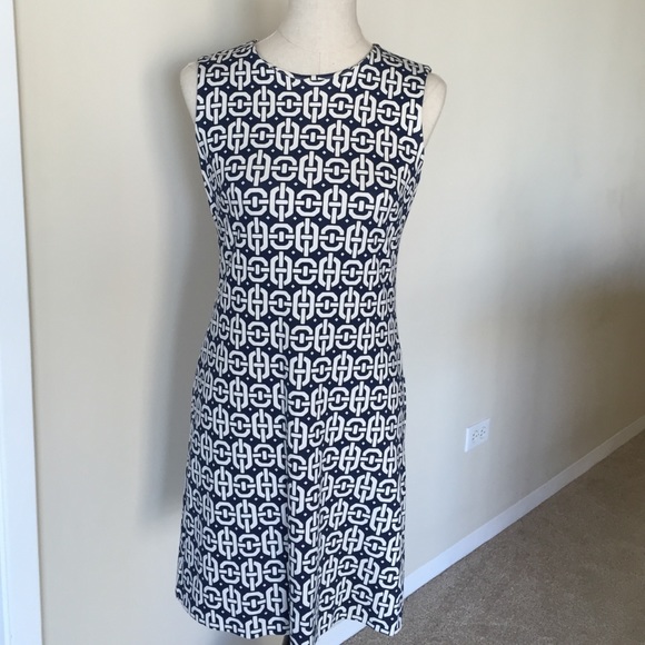 Navy and cream printed shift dress