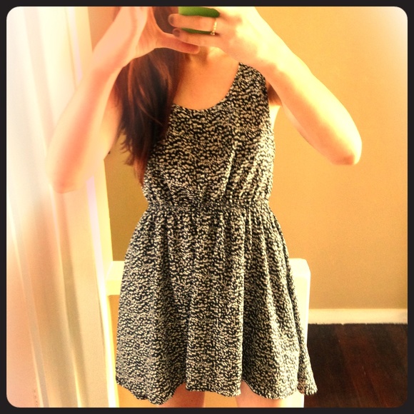 Black and white high-low open back dress