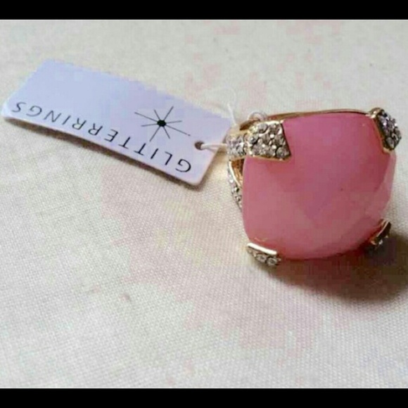 SALE! Pink quartz stone crystal gold plated ring