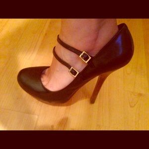 Bebe Black Double Strap Sexy Sling Back Heels