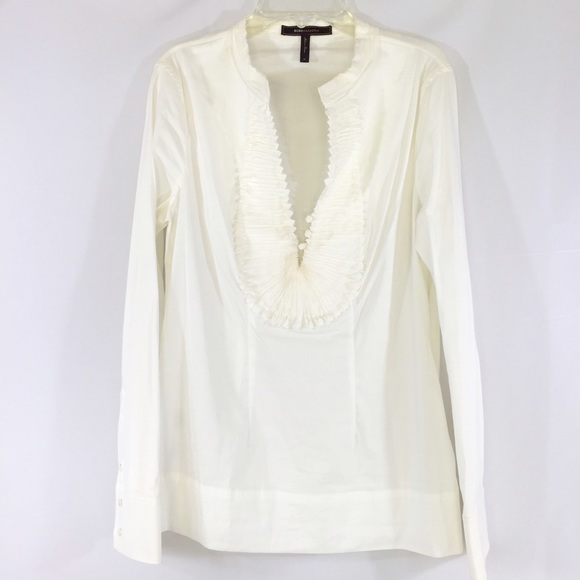 BCBGMaxAzria Tops - BCBG MaxAzria White Ruffled Blouse