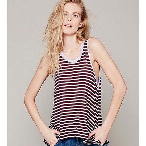 Free People Striped Burgundy Tank