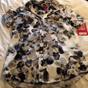 Black and gray and white dressy, button down shirt