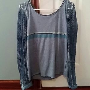 Free People Long Sleeve Sweatshirt Mesh Blue Green