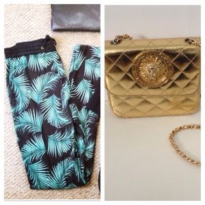 Bundle palm pants & gold purse