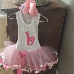 12-18 months b tutu outfit with hair bow
