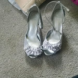 Silver peeptoe heels