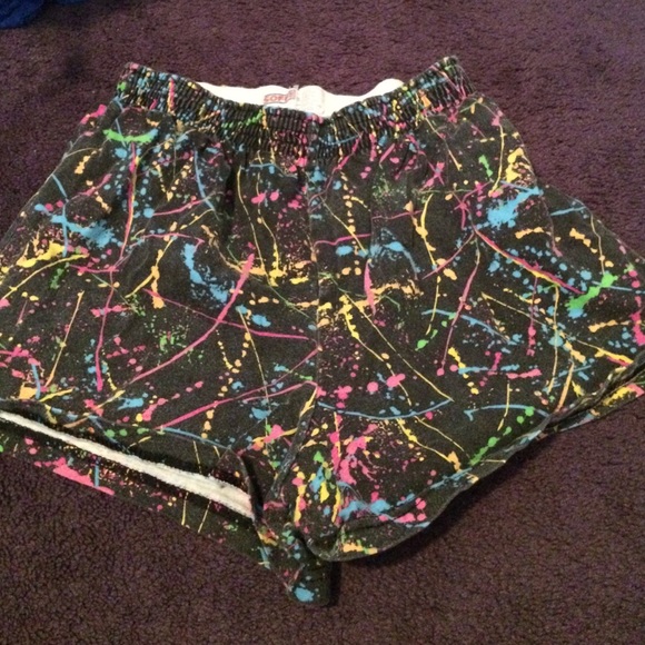 black splatter painted soffe shorts