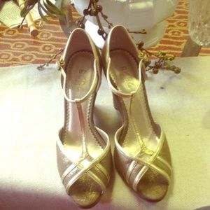 BCBG T-strap wedge heels