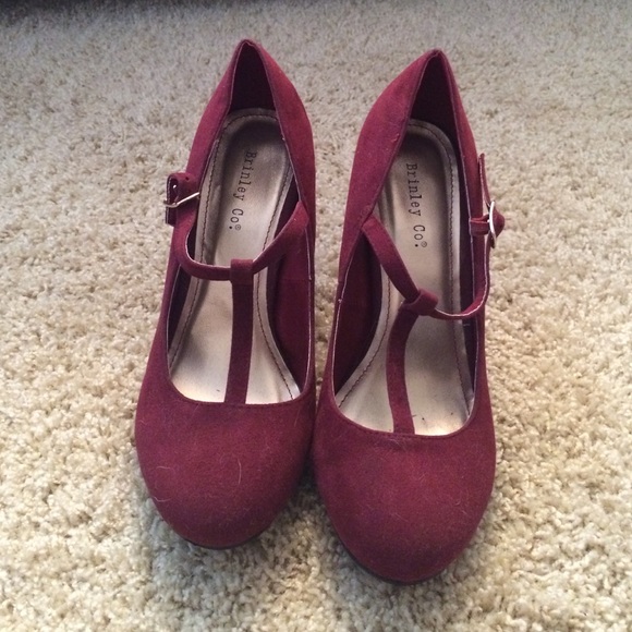 Brinley Co Red Suede T Strap Heels