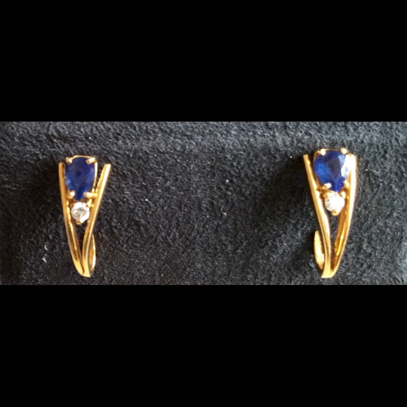 Sapphire and Diamond 14 Karat Earrings - Picture 1 of 3