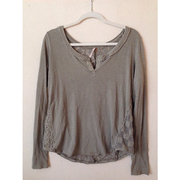 Free People army green top with full crochet back