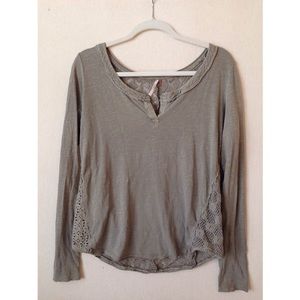 Free People army green top with full crochet back