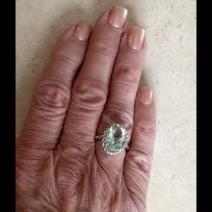 Green Amethyst and Sterling Silver Cable  Ring