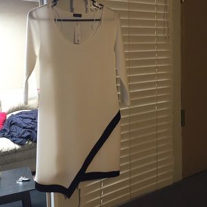 White and black asymmetrical dress new large