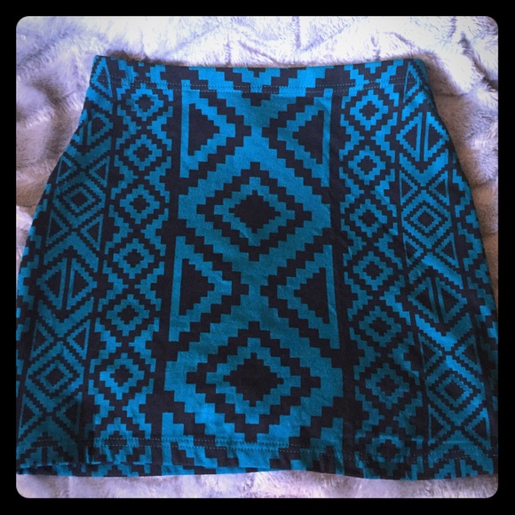 Turquoise Tribal Print Mini Skirt