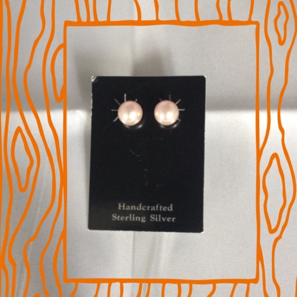 Sterling Silver peach colored faux pearl studs