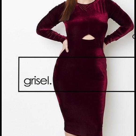 Wine velvet bodycon midi dress