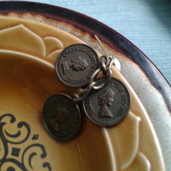 Handmade Bronzed Coin & Wooden Bead Earrings - Picture 2 of 3
