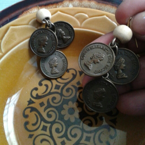 Handmade Bronzed Coin & Wooden Bead Earrings - Picture 3 of 3