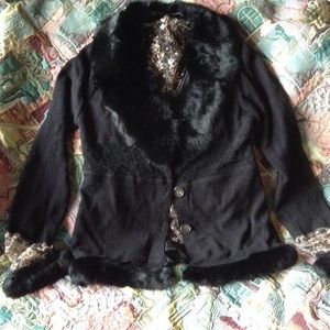 Cardi with rabbit fur trim