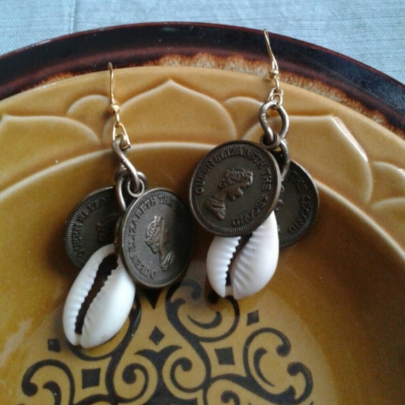 Handmade Bronzed Coin & Cowie Shell Earrings
