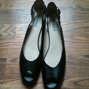 Black open toe flats