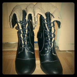 Nine West black fur heeled boots