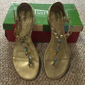 Gold rhinestone Charles David sandals