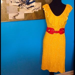 Yellow Patterned Cotton Ruffled Dress