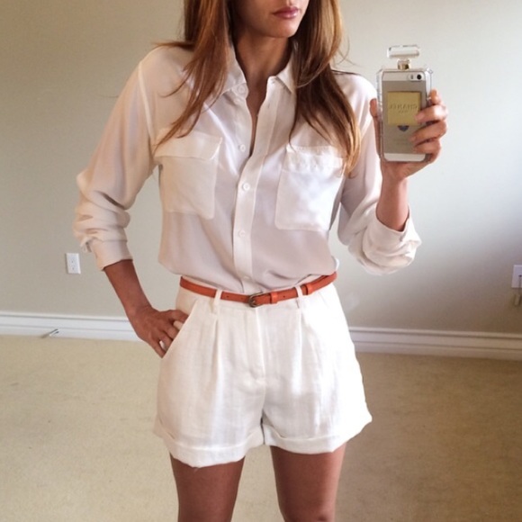 • SOLD • Belted White Polo Shorts L - Picture 2 of 4