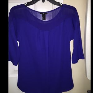 H&M Blouse Royal Blue 3/4 Sleeve Sheer Top