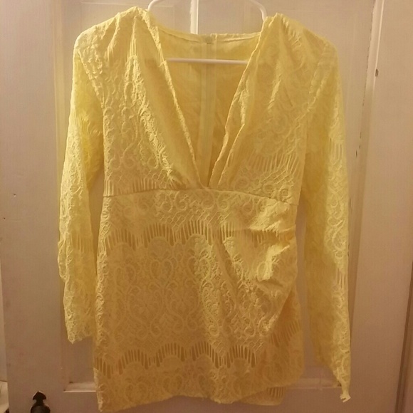 Yellow lace deep plunge v neck top
