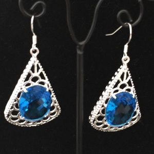 Silver tone with Blue Stone Earrings
