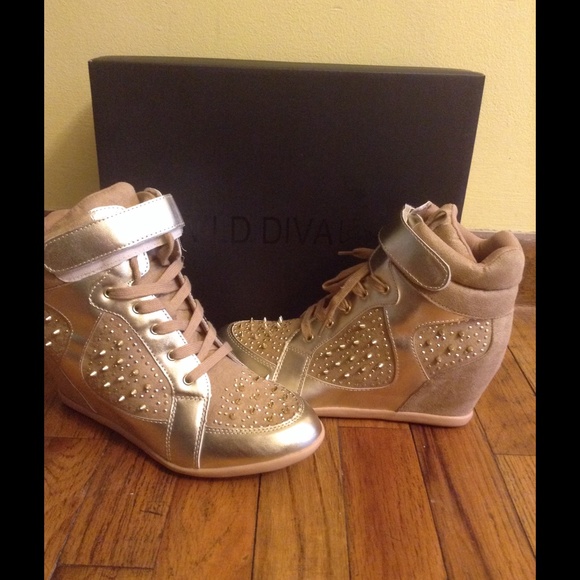 Beige And Metallic Gold With Gold Stud Hardware.