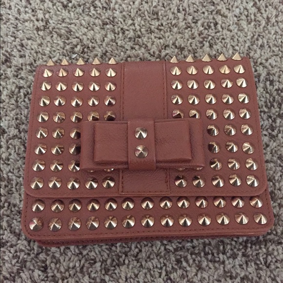 Studded cognac clutch
