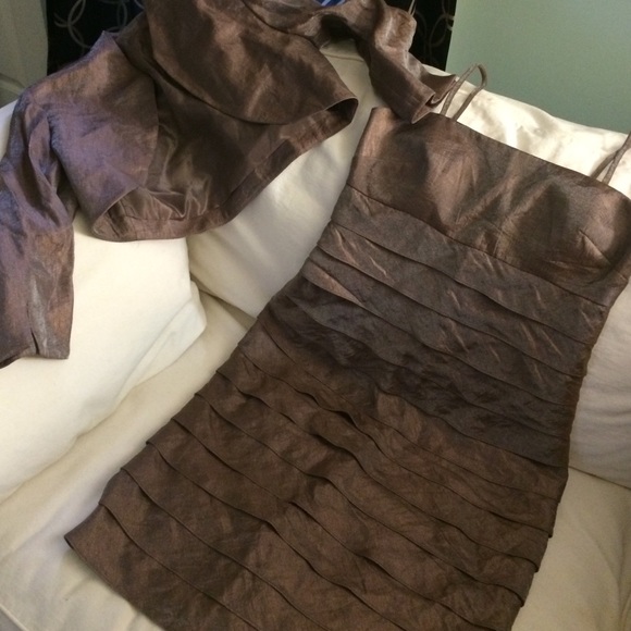 Taupe iridescent spaghetti strap cocktail dress