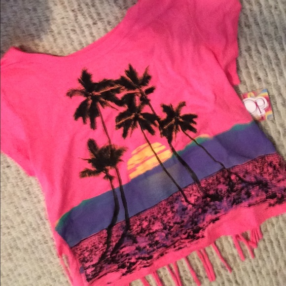 Pink OP shirt with fringes.