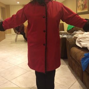 Red Drizzle woman's raincoat fur inside